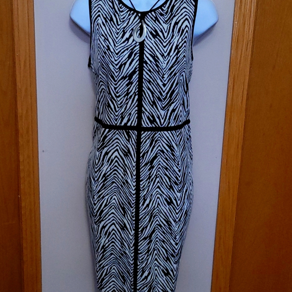 Ann Taylor Knit Sheath Zebra Print Knee Skeevekess Dress Sz 10P (used)